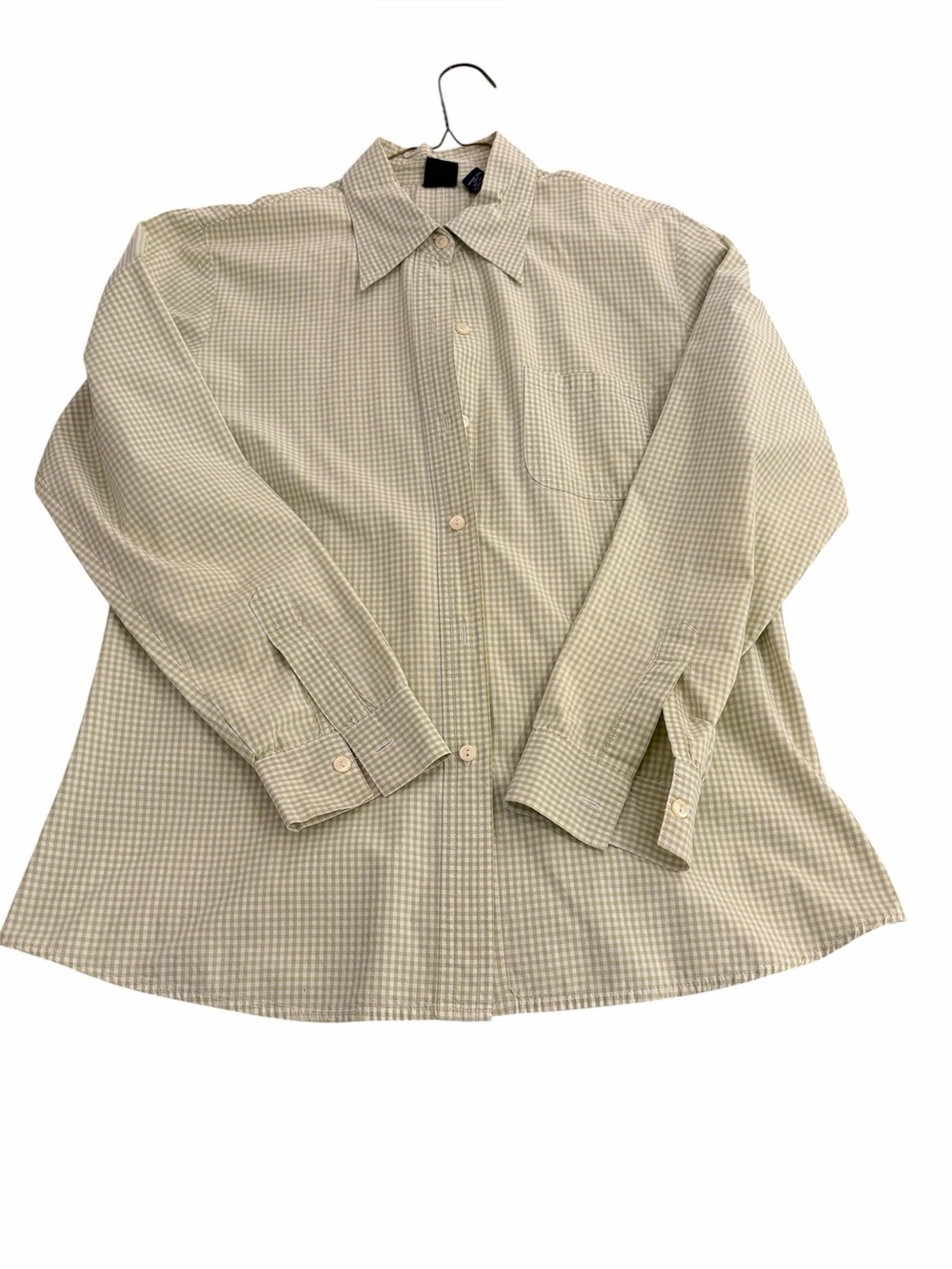 Classic Gap green and white check button down shirt.